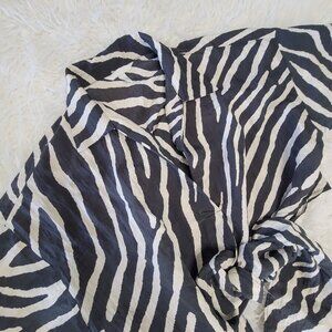 H&M Womens Crop Animal Print Lightweight Blouse Wrap Around Sz M Brown